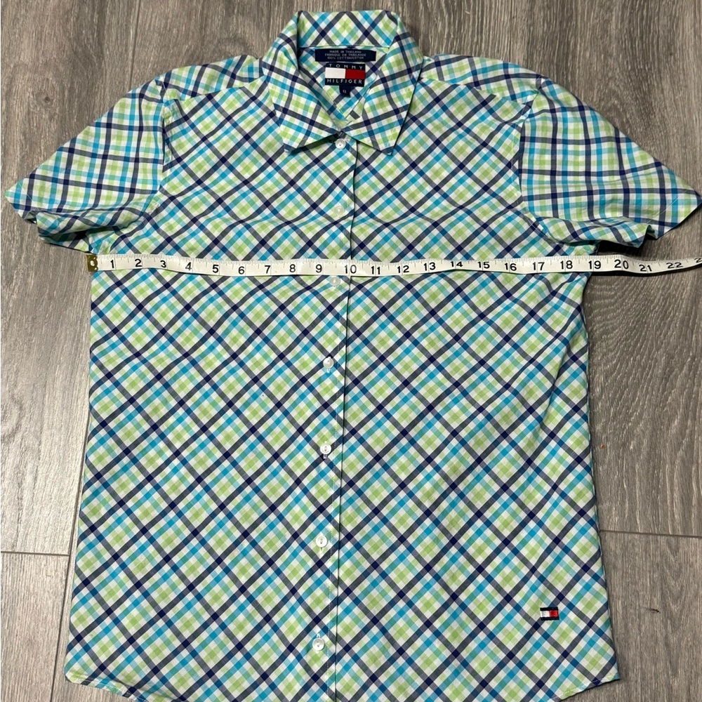 Tommy Hilfiger Kids Blue and Green Plaid Shirt